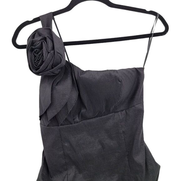 Forever 21 Dress Cocktail Avant-garde One Shoulder Ruffle 3D Rosette Black Sz M - Picture 6 of 10